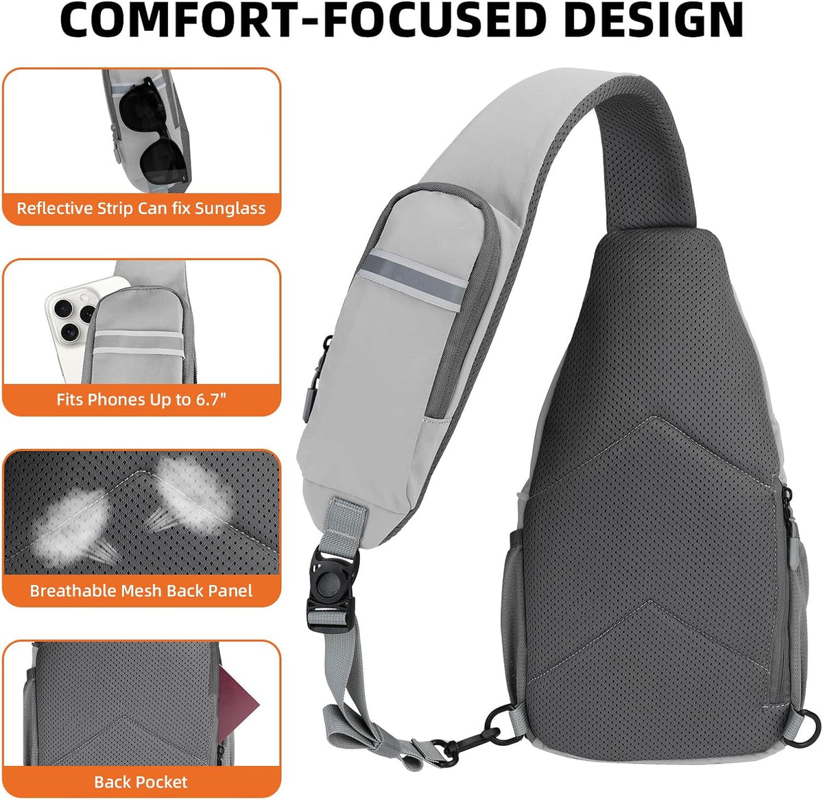 Small Crossbody Sling Bag, Water-Resistant Chest Pack with RFID Blocking, Lightweight Travel Backpack, Ideal for Hiking, Commuting, Outdoor Activities