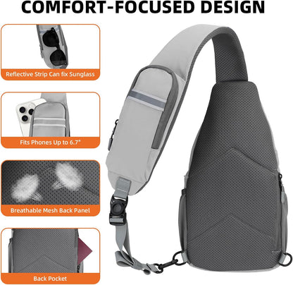 Small Crossbody Sling Bag, Water-Resistant Chest Pack with RFID Blocking, Lightweight Travel Backpack, Ideal for Hiking, Commuting, Outdoor Activities