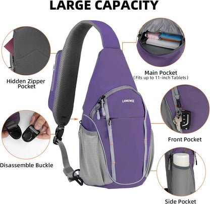 Small Crossbody Sling Bag, Water-Resistant Chest Pack with RFID Blocking, Lightweight Travel Backpack, Ideal for Hiking, Commuting, Outdoor Activities