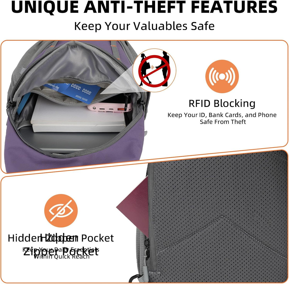 Small Crossbody Sling Bag, Water-Resistant Chest Pack with RFID Blocking, Lightweight Travel Backpack, Ideal for Hiking, Commuting, Outdoor Activities