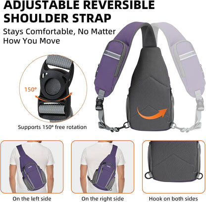 Small Crossbody Sling Bag, Water-Resistant Chest Pack with RFID Blocking, Lightweight Travel Backpack, Ideal for Hiking, Commuting, Outdoor Activities