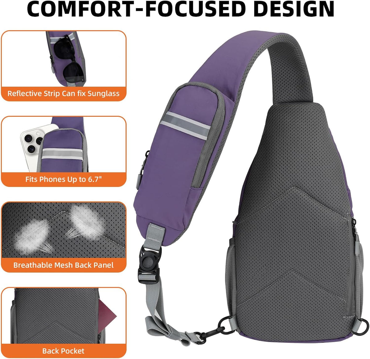 Small Crossbody Sling Bag, Water-Resistant Chest Pack with RFID Blocking, Lightweight Travel Backpack, Ideal for Hiking, Commuting, Outdoor Activities