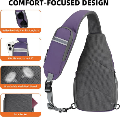 Small Crossbody Sling Bag, Water-Resistant Chest Pack with RFID Blocking, Lightweight Travel Backpack, Ideal for Hiking, Commuting, Outdoor Activities