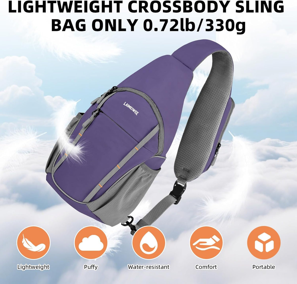 Small Crossbody Sling Bag, Water-Resistant Chest Pack with RFID Blocking, Lightweight Travel Backpack, Ideal for Hiking, Commuting, Outdoor Activities