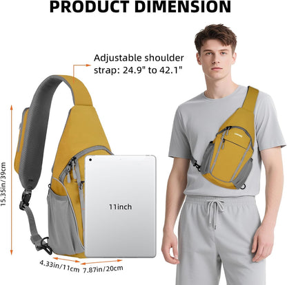 Small Crossbody Sling Bag, Water-Resistant Chest Pack with RFID Blocking, Lightweight Travel Backpack, Ideal for Hiking, Commuting, Outdoor Activities