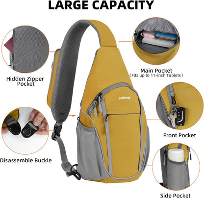 Small Crossbody Sling Bag, Water-Resistant Chest Pack with RFID Blocking, Lightweight Travel Backpack, Ideal for Hiking, Commuting, Outdoor Activities