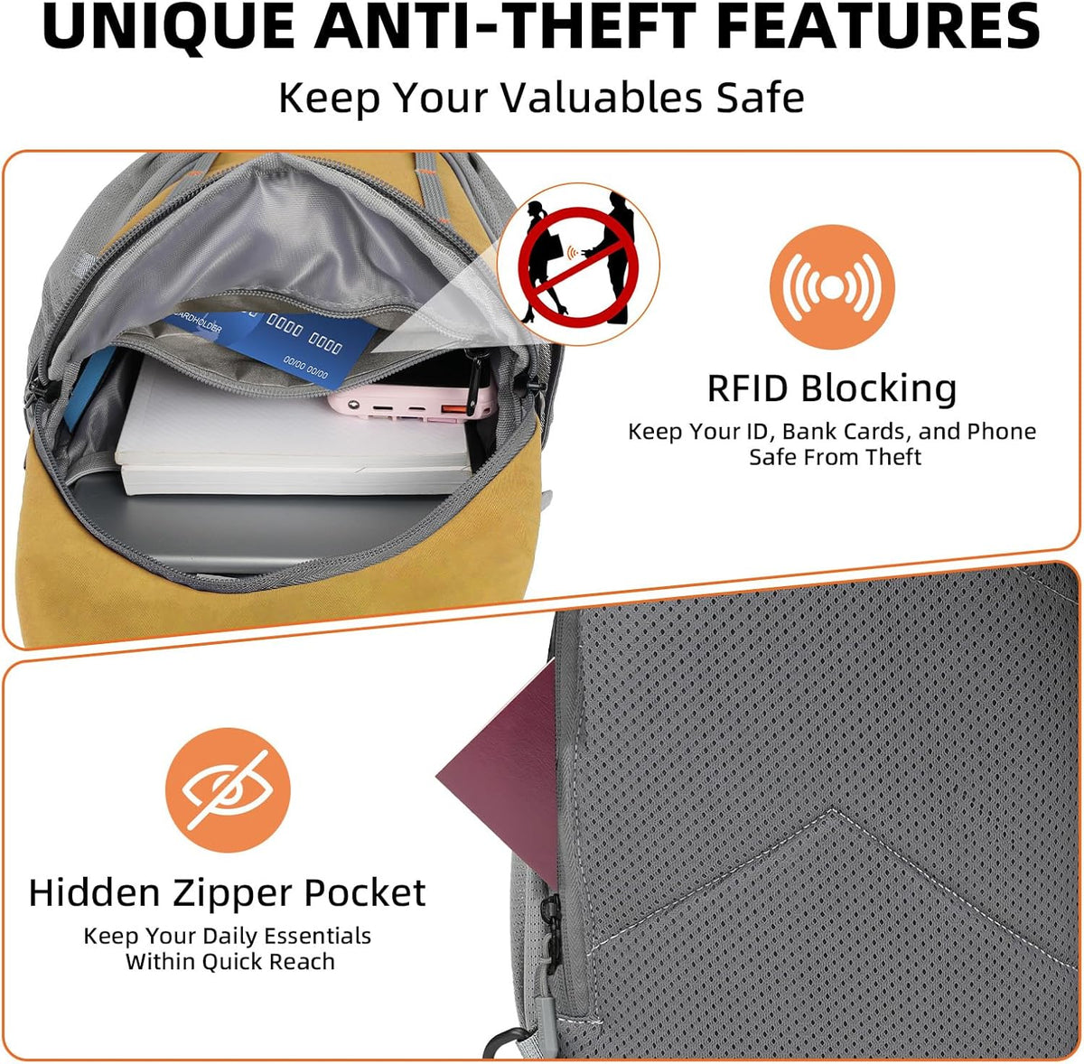 Small Crossbody Sling Bag, Water-Resistant Chest Pack with RFID Blocking, Lightweight Travel Backpack, Ideal for Hiking, Commuting, Outdoor Activities