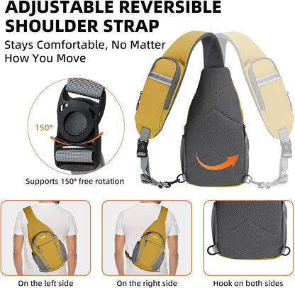Small Crossbody Sling Bag, Water-Resistant Chest Pack with RFID Blocking, Lightweight Travel Backpack, Ideal for Hiking, Commuting, Outdoor Activities