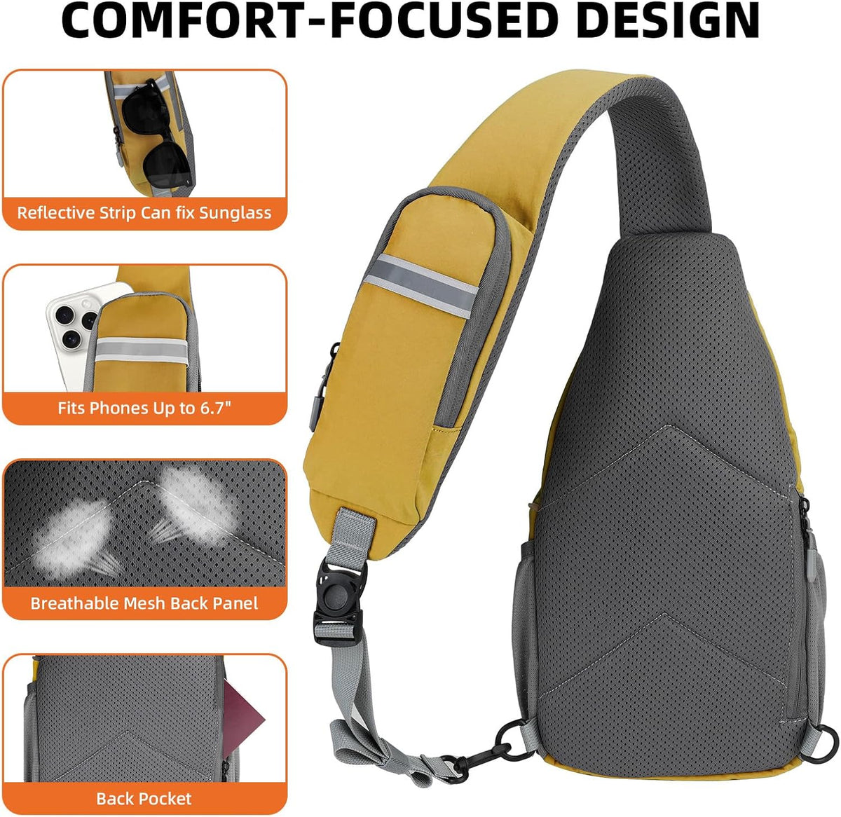 Small Crossbody Sling Bag, Water-Resistant Chest Pack with RFID Blocking, Lightweight Travel Backpack, Ideal for Hiking, Commuting, Outdoor Activities
