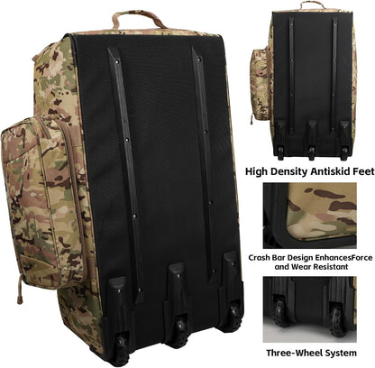 120L 3-Wheel Rolling Duffle Bag - Heavy Duty Military Deployment Bag, Durable Wheeled Duffle Luggage for Travel, Camping & Outdoor Adventures
