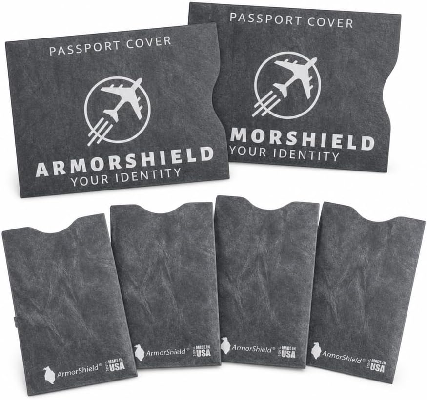 ArmorShield RFID Blocking Passport & Card Sleeves, 6-Piece, USA Made | Slim waterproof tearproof; Lightweight Tyvek ArmorShield, No bulk; FIPS 201 compliant, 1-year support