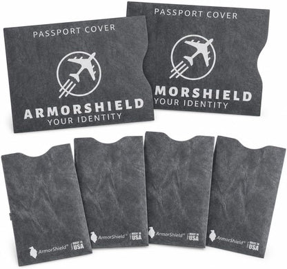 ArmorShield RFID Blocking Passport & Card Sleeves, 6-Piece, USA Made | Slim waterproof tearproof; Lightweight Tyvek ArmorShield, No bulk; FIPS 201 compliant, 1-year support