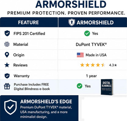 ArmorShield RFID Blocking Passport & Card Sleeves, 6-Piece, USA Made | Slim waterproof tearproof; Lightweight Tyvek ArmorShield, No bulk; FIPS 201 compliant, 1-year support
