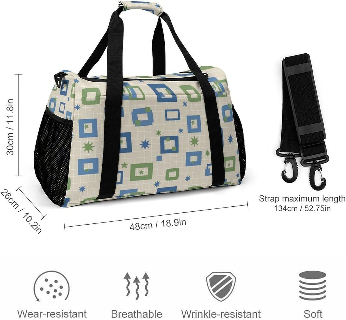 Weekender Overnight Bag Duffel for Travel Gym Sports Large Main Compartment Carry Handles