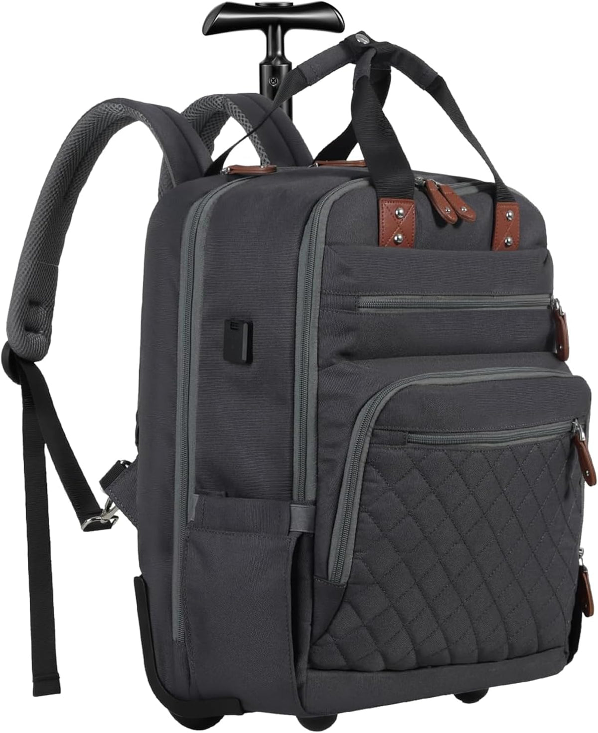Rolling Backpack, Carry On Luggage Travel Backpack with Wheels, Flight Approved Anti Theft Rolling Bookbag Fits 15.7" Laptop, Rolling Backpack Bag with USB Port for Men Women, Grey