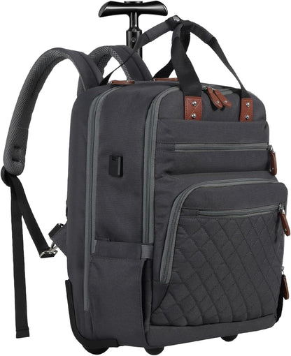 Rolling Backpack, Carry On Luggage Travel Backpack with Wheels, Flight Approved Anti Theft Rolling Bookbag Fits 15.7" Laptop, Rolling Backpack Bag with USB Port for Men Women, Grey