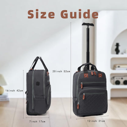Rolling Backpack, Carry On Luggage Travel Backpack with Wheels, Flight Approved Anti Theft Rolling Bookbag Fits 15.7" Laptop, Rolling Backpack Bag with USB Port for Men Women, Grey