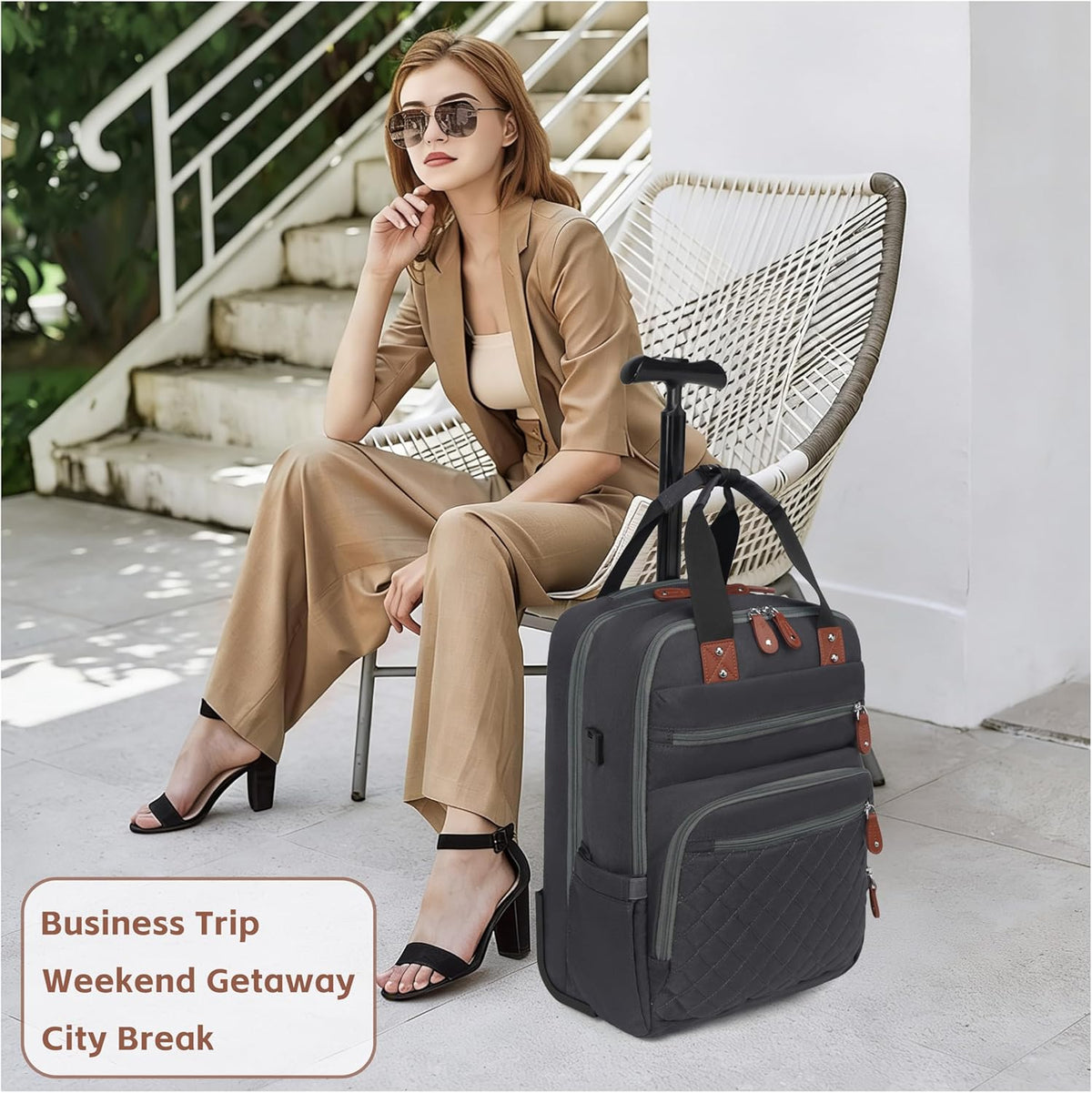 Rolling Backpack, Carry On Luggage Travel Backpack with Wheels, Flight Approved Anti Theft Rolling Bookbag Fits 15.7" Laptop, Rolling Backpack Bag with USB Port for Men Women, Grey