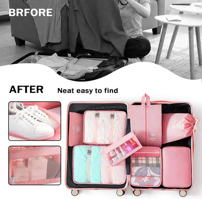 Packing Cubes 8 Set Travel Essentials for Carry on Luggage Organizers Bag Packing Cubes for Suitcases Travel Accessories (Pink)