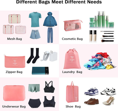 Packing Cubes 8 Set Travel Essentials for Carry on Luggage Organizers Bag Packing Cubes for Suitcases Travel Accessories (Pink)