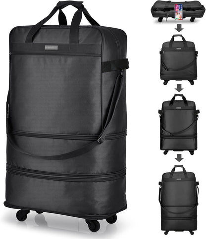 Suitcases with Wheels Expandable Foldable Luggage Bag Suitcase Collapsible Rolling Travel Bag Duffel Bag for Men Women Lightweight Suitcases without Telescoping Handle, Purple