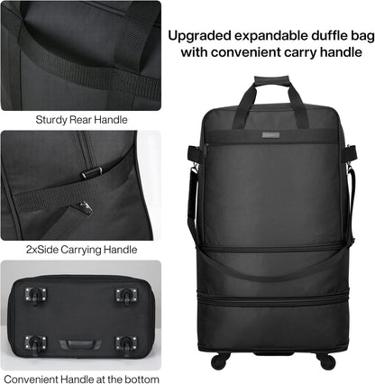 Suitcases with Wheels Expandable Foldable Luggage Bag Suitcase Collapsible Rolling Travel Bag Duffel Bag for Men Women Lightweight Suitcases without Telescoping Handle, Purple