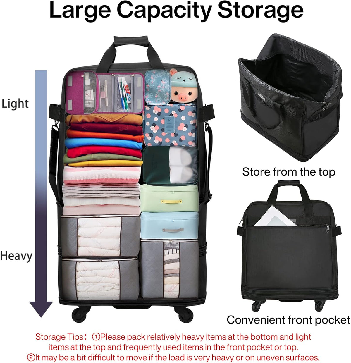 Suitcases with Wheels Expandable Foldable Luggage Bag Suitcase Collapsible Rolling Travel Bag Duffel Bag for Men Women Lightweight Suitcases without Telescoping Handle, Purple