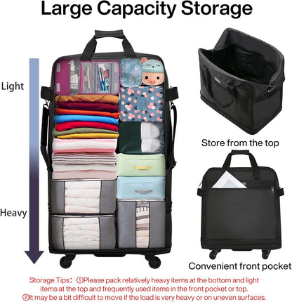 Suitcases with Wheels Expandable Foldable Luggage Bag Suitcase Collapsible Rolling Travel Bag Duffel Bag for Men Women Lightweight Suitcases without Telescoping Handle, Purple