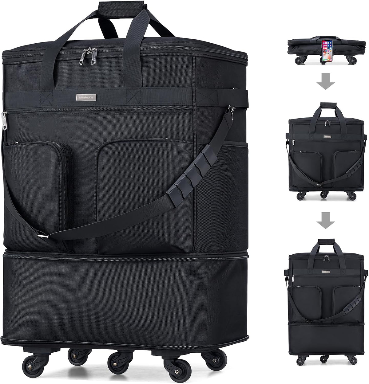 Suitcases with Wheels Expandable Foldable Luggage Bag Suitcase Collapsible Rolling Travel Bag Duffel Bag for Men Women Lightweight Suitcases without Telescoping Handle, Purple
