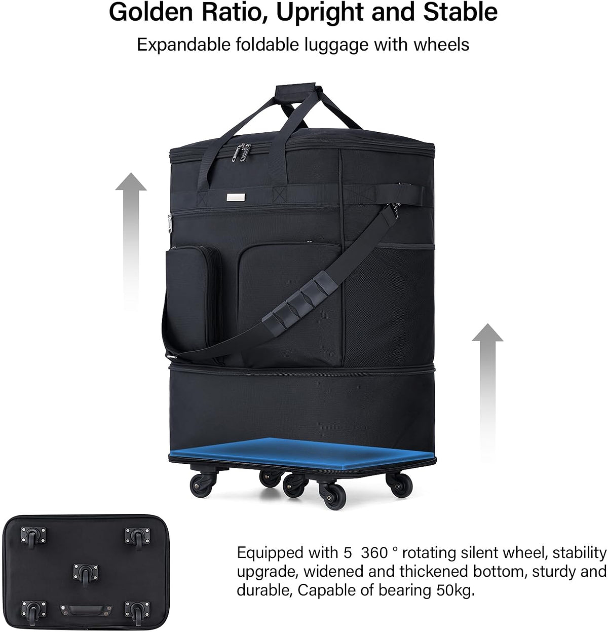 Suitcases with Wheels Expandable Foldable Luggage Bag Suitcase Collapsible Rolling Travel Bag Duffel Bag for Men Women Lightweight Suitcases without Telescoping Handle, Purple