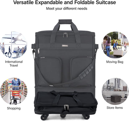 Suitcases with Wheels Expandable Foldable Luggage Bag Suitcase Collapsible Rolling Travel Bag Duffel Bag for Men Women Lightweight Suitcases without Telescoping Handle, Purple