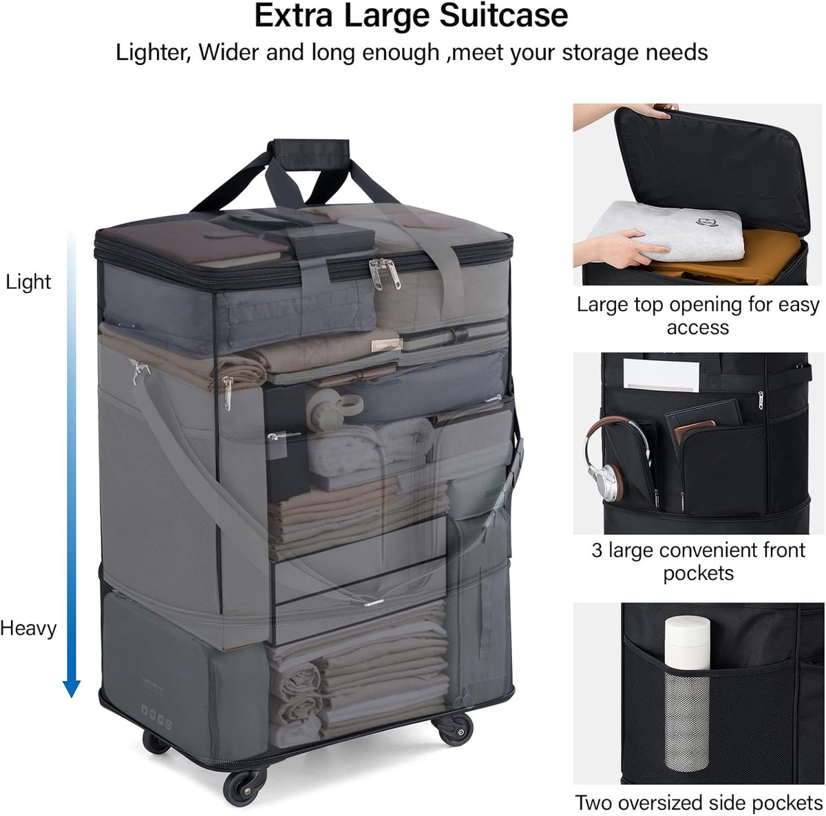 Suitcases with Wheels Expandable Foldable Luggage Bag Suitcase Collapsible Rolling Travel Bag Duffel Bag for Men Women Lightweight Suitcases without Telescoping Handle, Purple
