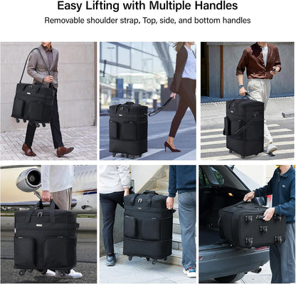 Suitcases with Wheels Expandable Foldable Luggage Bag Suitcase Collapsible Rolling Travel Bag Duffel Bag for Men Women Lightweight Suitcases without Telescoping Handle, Purple
