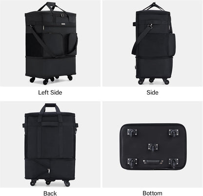 Suitcases with Wheels Expandable Foldable Luggage Bag Suitcase Collapsible Rolling Travel Bag Duffel Bag for Men Women Lightweight Suitcases without Telescoping Handle, Purple
