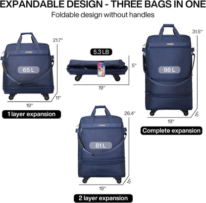 Suitcases with Wheels Expandable Foldable Luggage Bag Suitcase Collapsible Rolling Travel Bag Duffel Bag for Men Women Lightweight Suitcases without Telescoping Handle, Purple