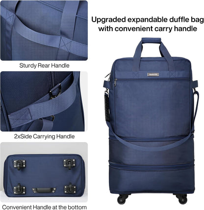 Suitcases with Wheels Expandable Foldable Luggage Bag Suitcase Collapsible Rolling Travel Bag Duffel Bag for Men Women Lightweight Suitcases without Telescoping Handle, Purple