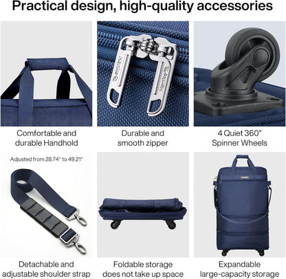 Suitcases with Wheels Expandable Foldable Luggage Bag Suitcase Collapsible Rolling Travel Bag Duffel Bag for Men Women Lightweight Suitcases without Telescoping Handle, Purple