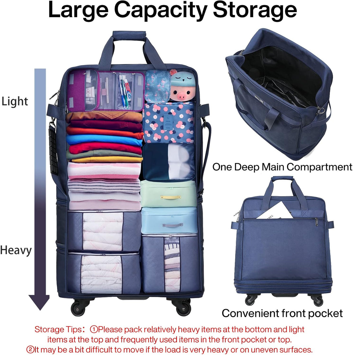 Suitcases with Wheels Expandable Foldable Luggage Bag Suitcase Collapsible Rolling Travel Bag Duffel Bag for Men Women Lightweight Suitcases without Telescoping Handle, Purple