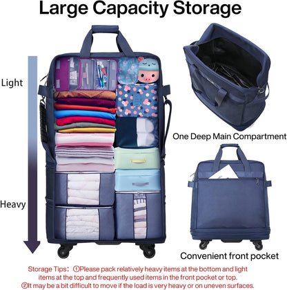 Suitcases with Wheels Expandable Foldable Luggage Bag Suitcase Collapsible Rolling Travel Bag Duffel Bag for Men Women Lightweight Suitcases without Telescoping Handle, Purple