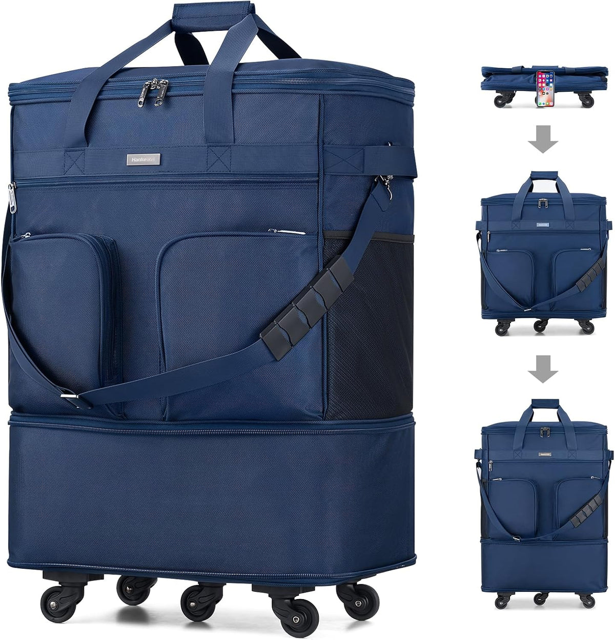 Suitcases with Wheels Expandable Foldable Luggage Bag Suitcase Collapsible Rolling Travel Bag Duffel Bag for Men Women Lightweight Suitcases without Telescoping Handle, Purple