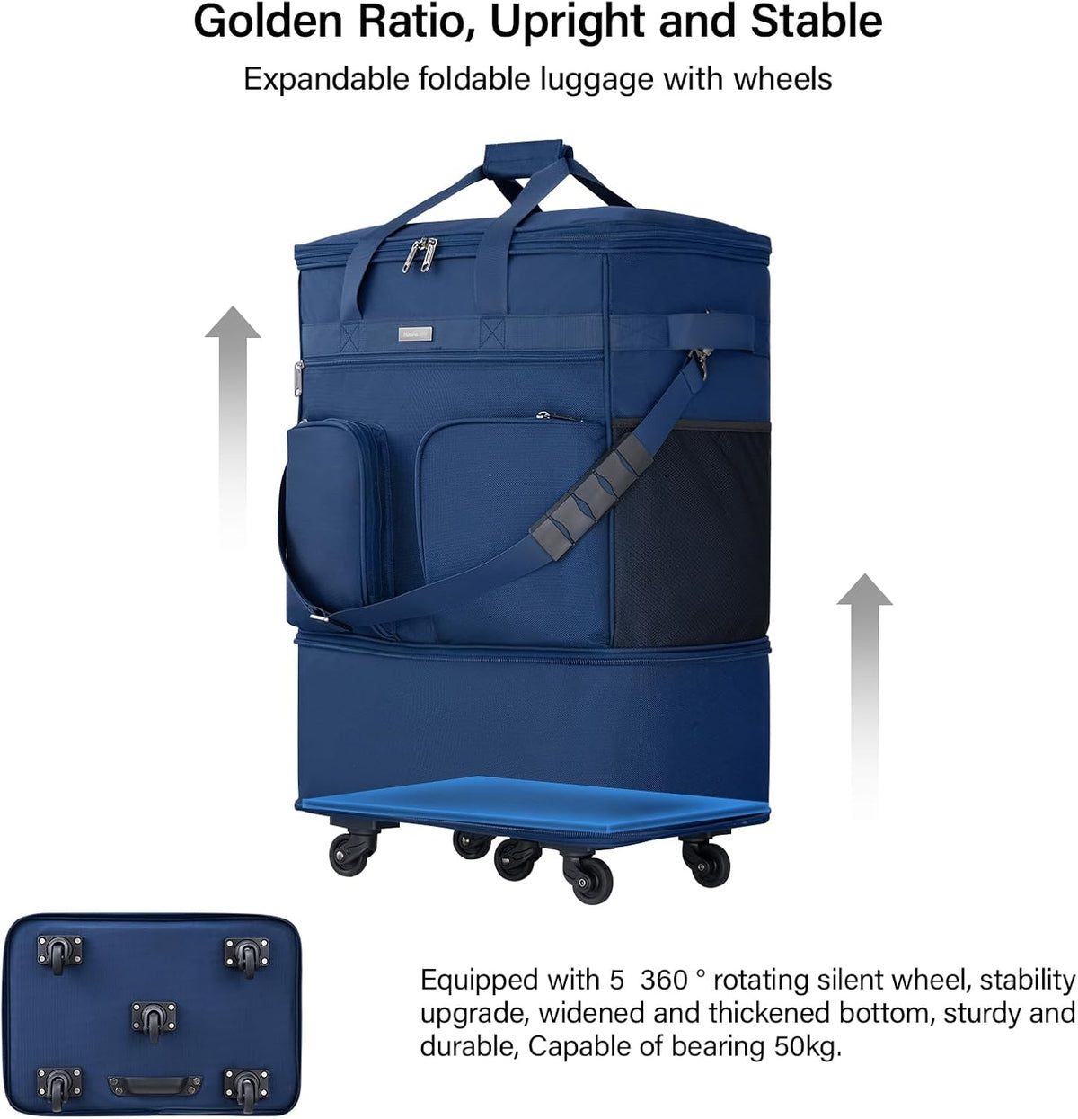 Suitcases with Wheels Expandable Foldable Luggage Bag Suitcase Collapsible Rolling Travel Bag Duffel Bag for Men Women Lightweight Suitcases without Telescoping Handle, Purple