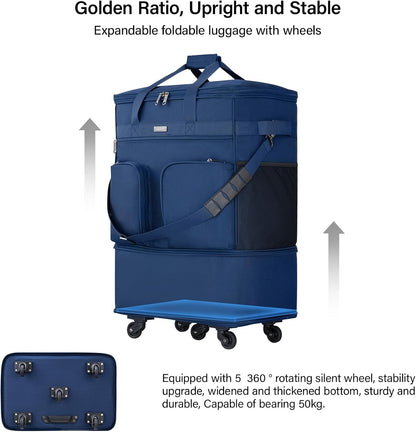 Suitcases with Wheels Expandable Foldable Luggage Bag Suitcase Collapsible Rolling Travel Bag Duffel Bag for Men Women Lightweight Suitcases without Telescoping Handle, Purple