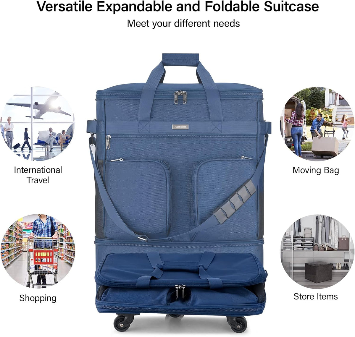 Suitcases with Wheels Expandable Foldable Luggage Bag Suitcase Collapsible Rolling Travel Bag Duffel Bag for Men Women Lightweight Suitcases without Telescoping Handle, Purple