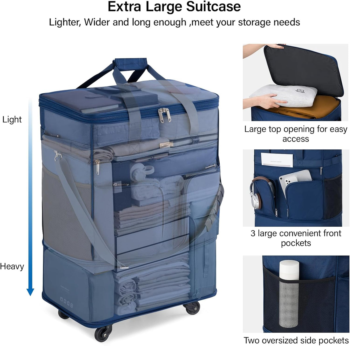 Suitcases with Wheels Expandable Foldable Luggage Bag Suitcase Collapsible Rolling Travel Bag Duffel Bag for Men Women Lightweight Suitcases without Telescoping Handle, Purple