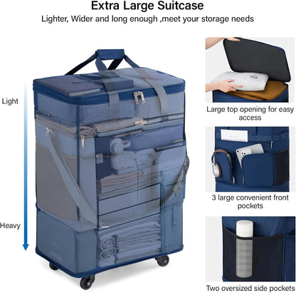 Suitcases with Wheels Expandable Foldable Luggage Bag Suitcase Collapsible Rolling Travel Bag Duffel Bag for Men Women Lightweight Suitcases without Telescoping Handle, Purple