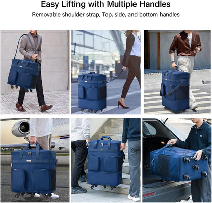 Suitcases with Wheels Expandable Foldable Luggage Bag Suitcase Collapsible Rolling Travel Bag Duffel Bag for Men Women Lightweight Suitcases without Telescoping Handle, Purple