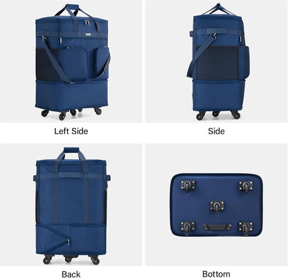 Suitcases with Wheels Expandable Foldable Luggage Bag Suitcase Collapsible Rolling Travel Bag Duffel Bag for Men Women Lightweight Suitcases without Telescoping Handle, Purple
