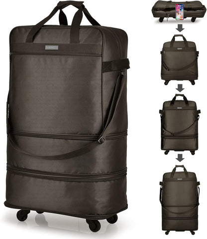 Suitcases with Wheels Expandable Foldable Luggage Bag Suitcase Collapsible Rolling Travel Bag Duffel Bag for Men Women Lightweight Suitcases without Telescoping Handle, Purple