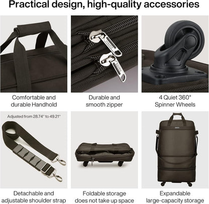 Suitcases with Wheels Expandable Foldable Luggage Bag Suitcase Collapsible Rolling Travel Bag Duffel Bag for Men Women Lightweight Suitcases without Telescoping Handle, Purple