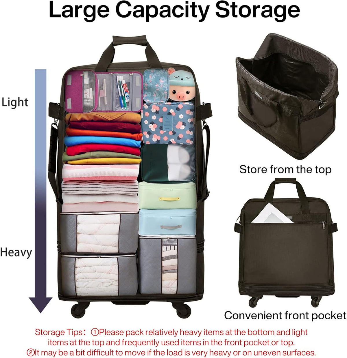 Suitcases with Wheels Expandable Foldable Luggage Bag Suitcase Collapsible Rolling Travel Bag Duffel Bag for Men Women Lightweight Suitcases without Telescoping Handle, Purple